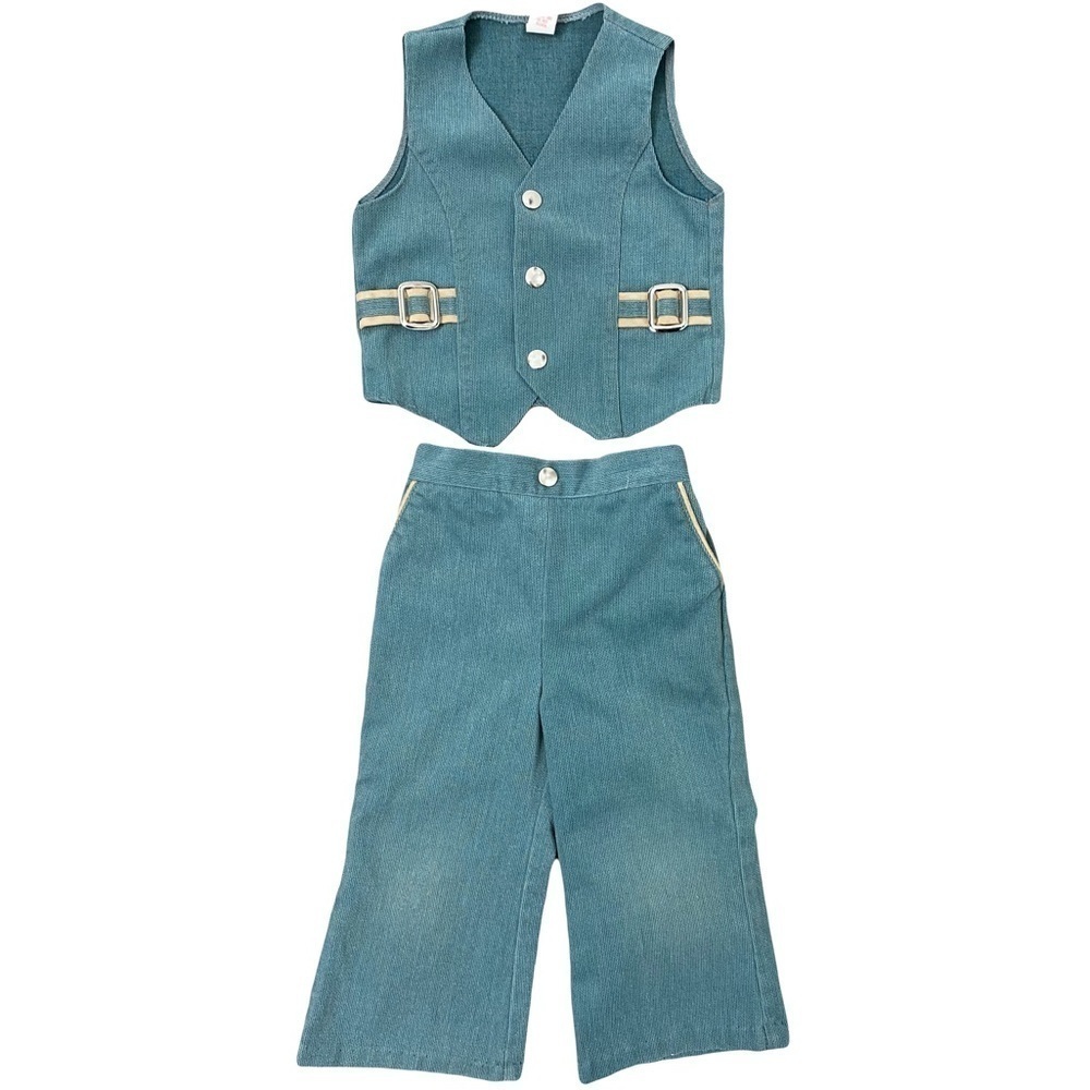 Vtg Blue Green corduroy suit outfit Boy size 2